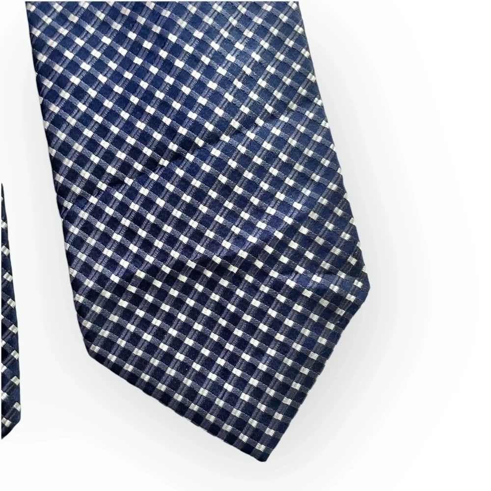 Pronto Uomo men’s gingham blue and white silk neck tie